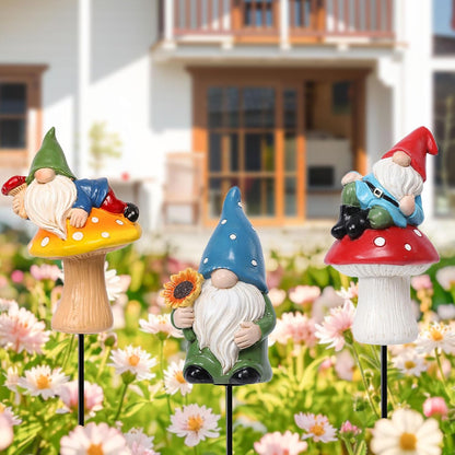 Miniature Garden Gnome Stakes Set, Resin Fairy Yard Outdoor Decor