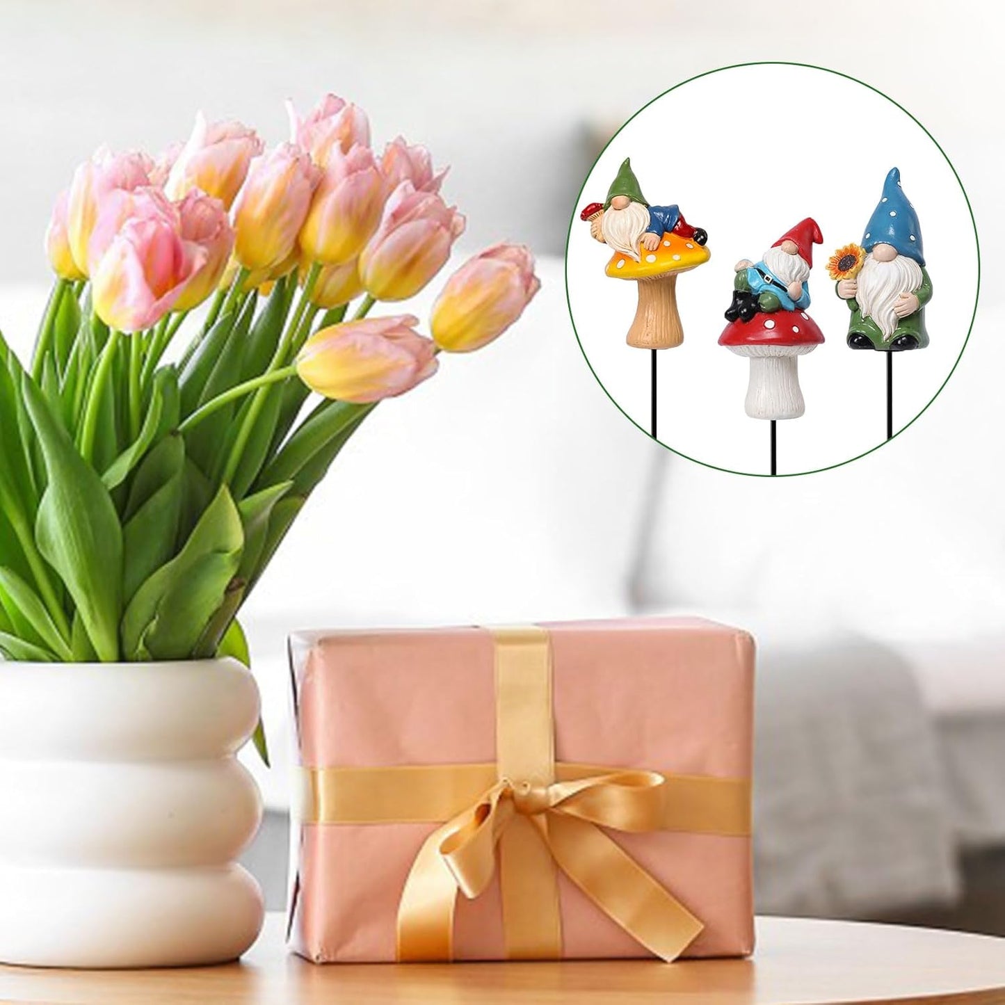 Miniature Garden Gnome Stakes Set, Resin Fairy Yard Outdoor Decor