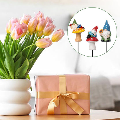 Miniature Garden Gnome Stakes Set, Resin Fairy Yard Outdoor Decor