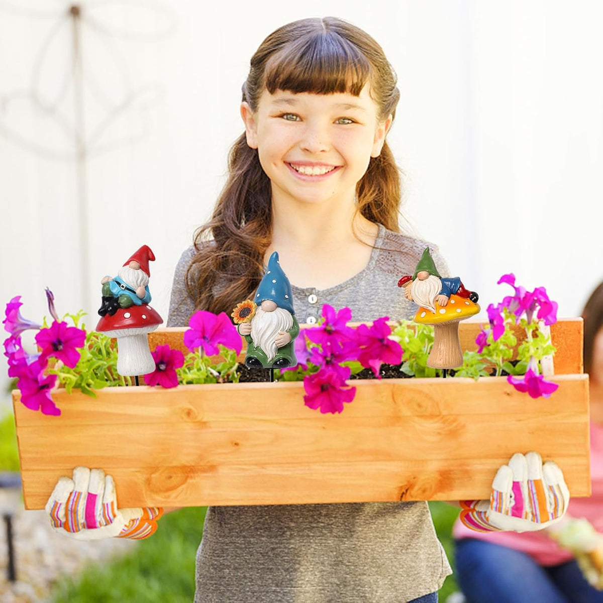 Miniature Garden Gnome Stakes Set, Resin Fairy Yard Outdoor Decor