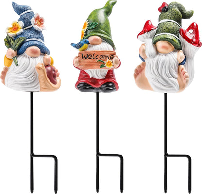 Miniature Garden Gnome Stakes Set, Resin Fairy Yard Outdoor Decor