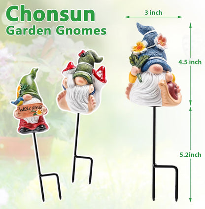 Miniature Garden Gnome Stakes Set, Resin Fairy Yard Outdoor Decor