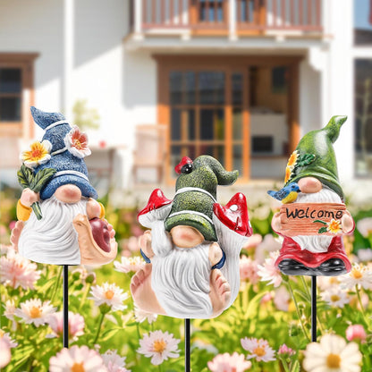 Miniature Garden Gnome Stakes Set, Resin Fairy Yard Outdoor Decor