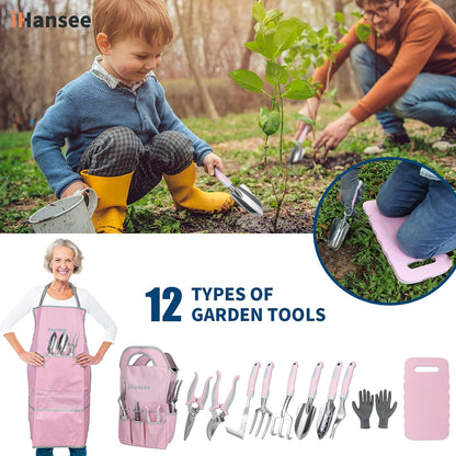 Pink Garden Tools Set 12-Piece, Gardening Gifts for Women