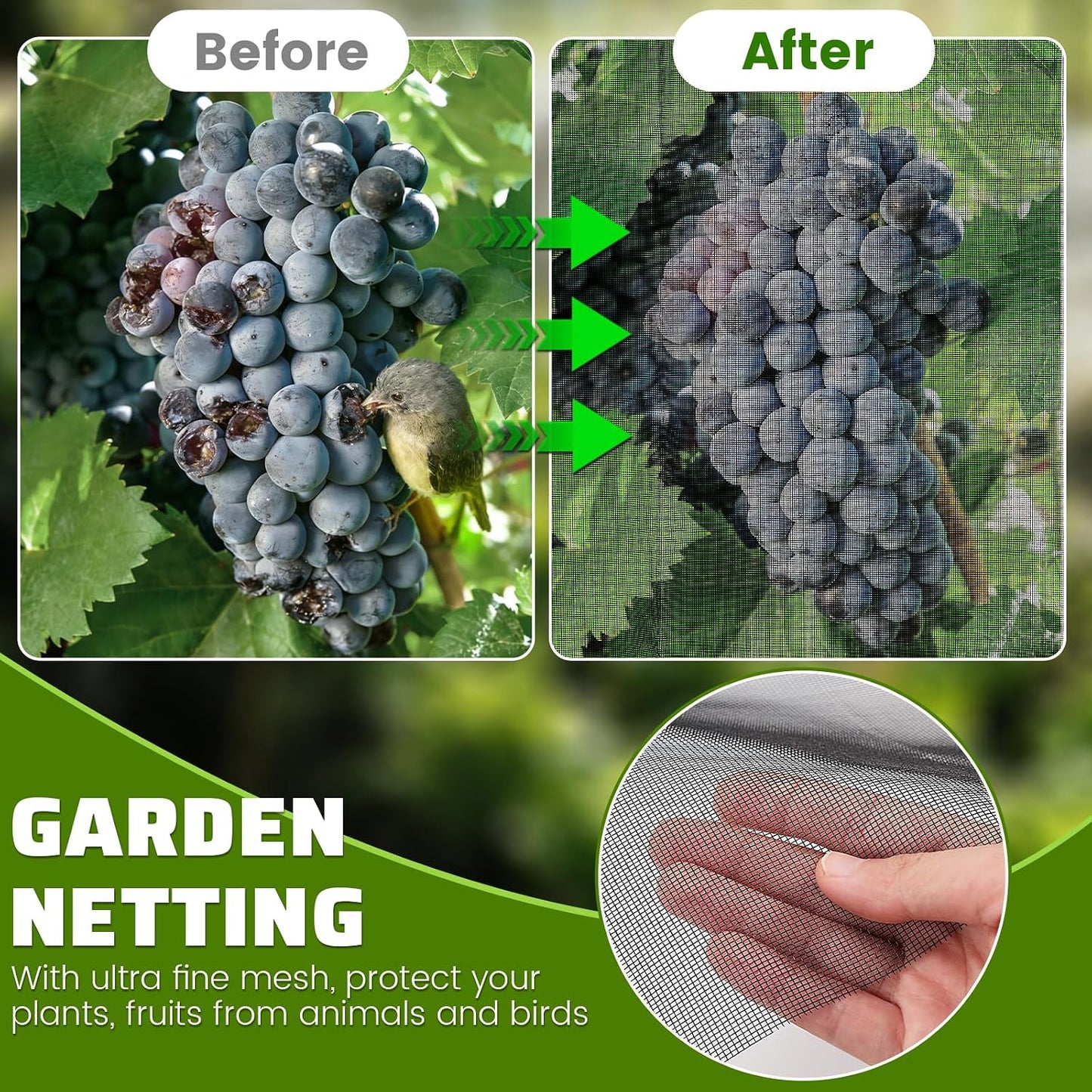 Stronger Garden Mesh Netting, 10 x 20 FT Ultra Fine Nano PP Plant Covers, Small Animals Bird Net Barrier Screen for Vegetables Plants Fruits Flowers Protection, Shading Rate 33%