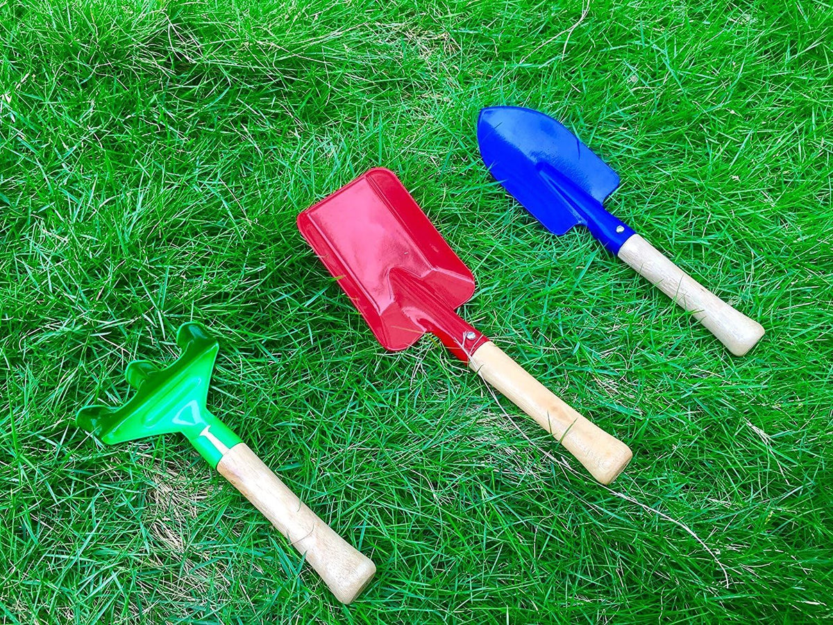 8" Long Gardening Tools for Kids, 3-Piece Kids Garden Tools with Rake,Shovel and Trowel