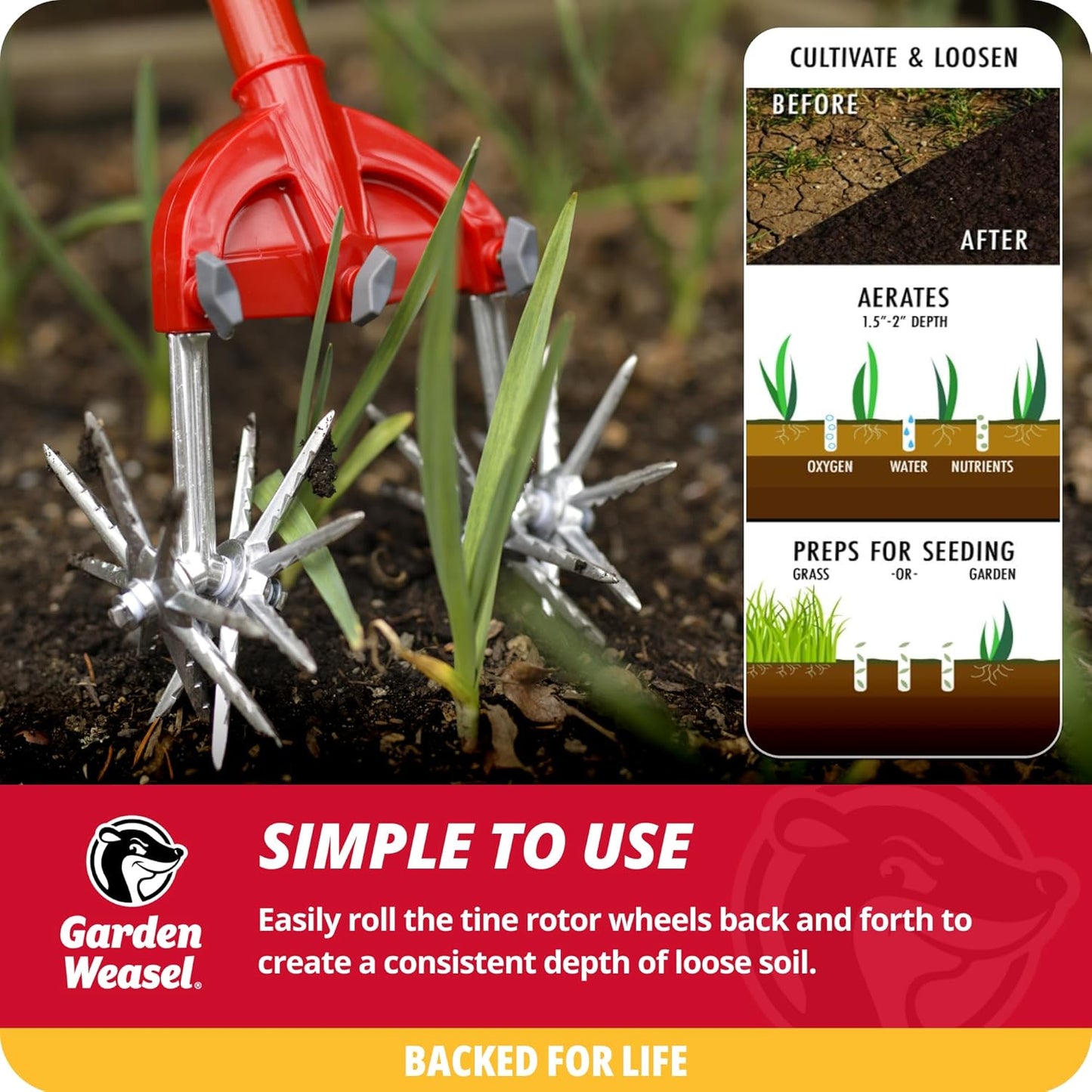 Rotary Hand Cultivator Tiller for Aerating Weeding Planting