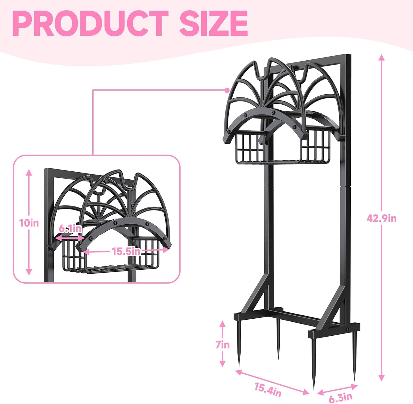 Garden Water Hose Holder Freestanding with Storage Basket for Outside