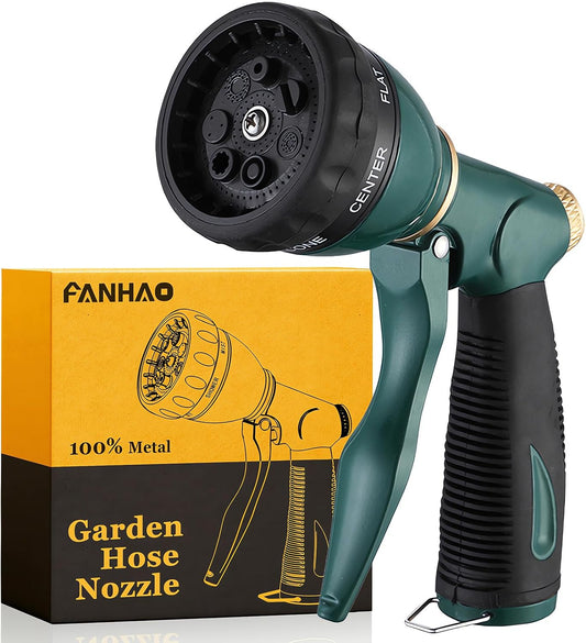 8 Spray Patterns Metal Garden Hose Nozzle with Hands-Free Lock