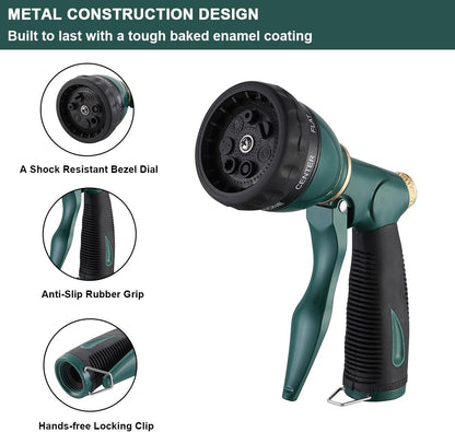 8 Spray Patterns Metal Garden Hose Nozzle with Hands-Free Lock