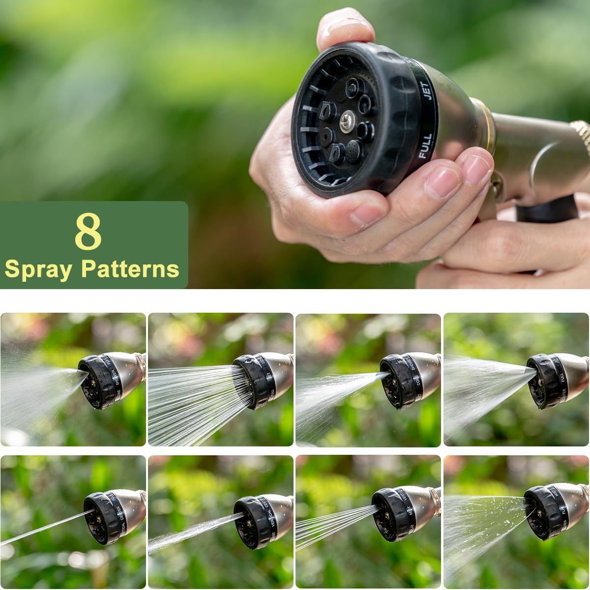 8 Spray Patterns Metal Garden Hose Nozzle with Hands-Free Lock