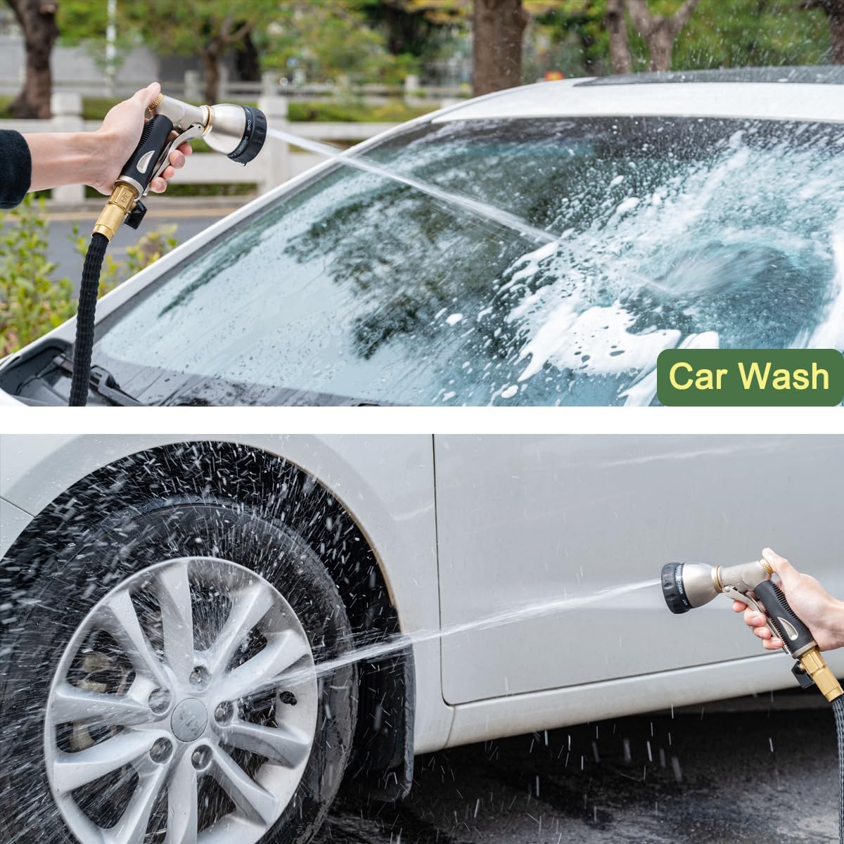 8 Spray Patterns Metal Garden Hose Nozzle with Hands-Free Lock