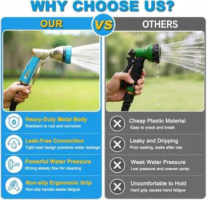 8 Spray Patterns Metal Garden Hose Nozzle with Hands-Free Lock