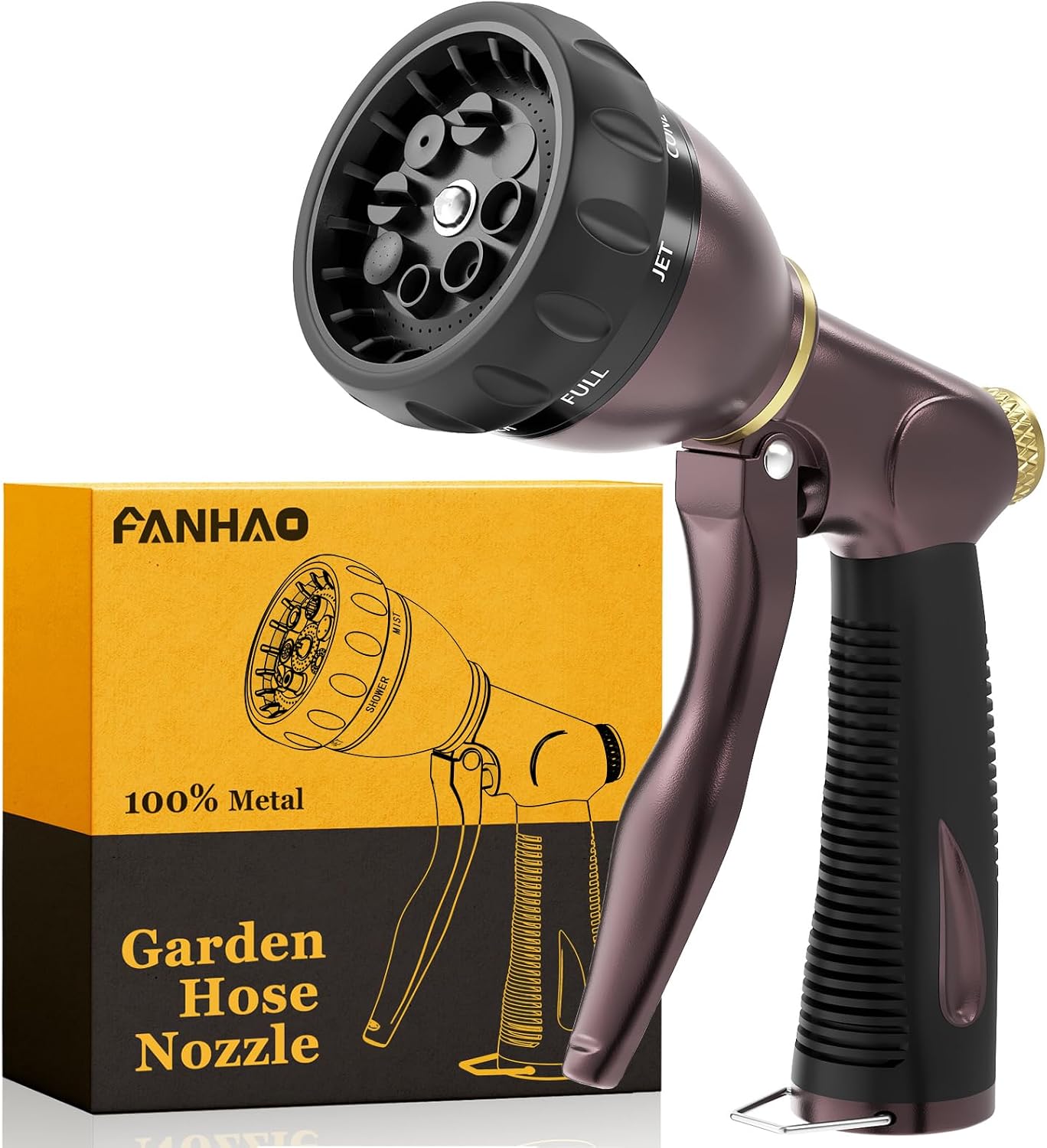 8 Spray Patterns Metal Garden Hose Nozzle with Hands-Free Lock