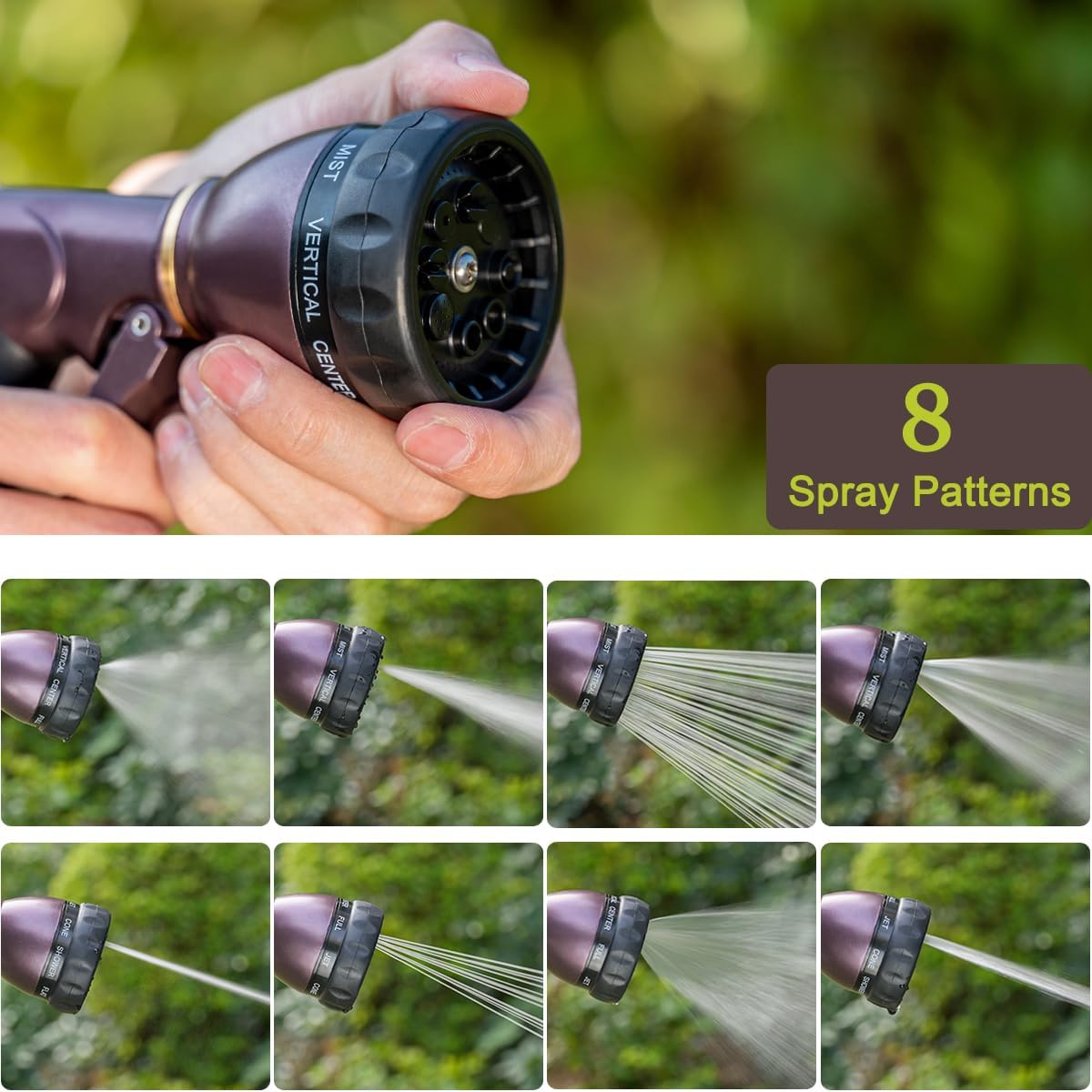 8 Spray Patterns Metal Garden Hose Nozzle with Hands-Free Lock