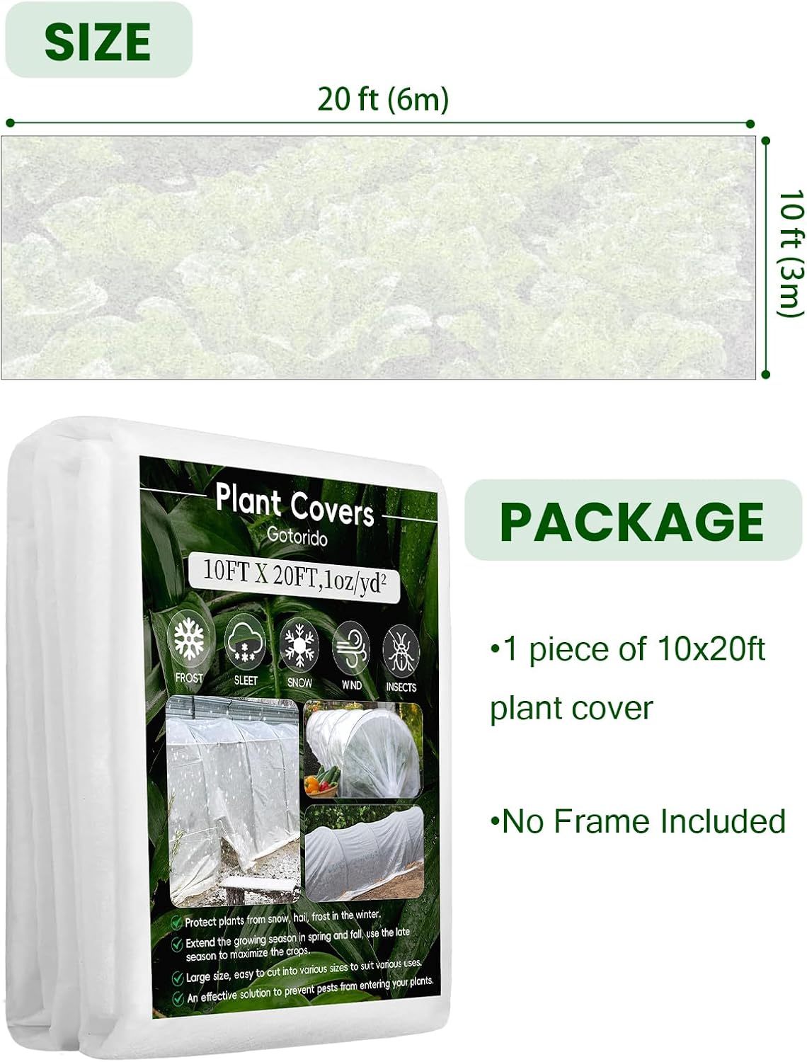 Plant Covers Freeze Protection, 10 ft x 33 ft 1.0 oz/yd² Reusable Frost Protection Floating Row Cover, Frost Blankets for Plants, Frost Cloth for Cold Weather Snow, Winter Frost Pests Protection
