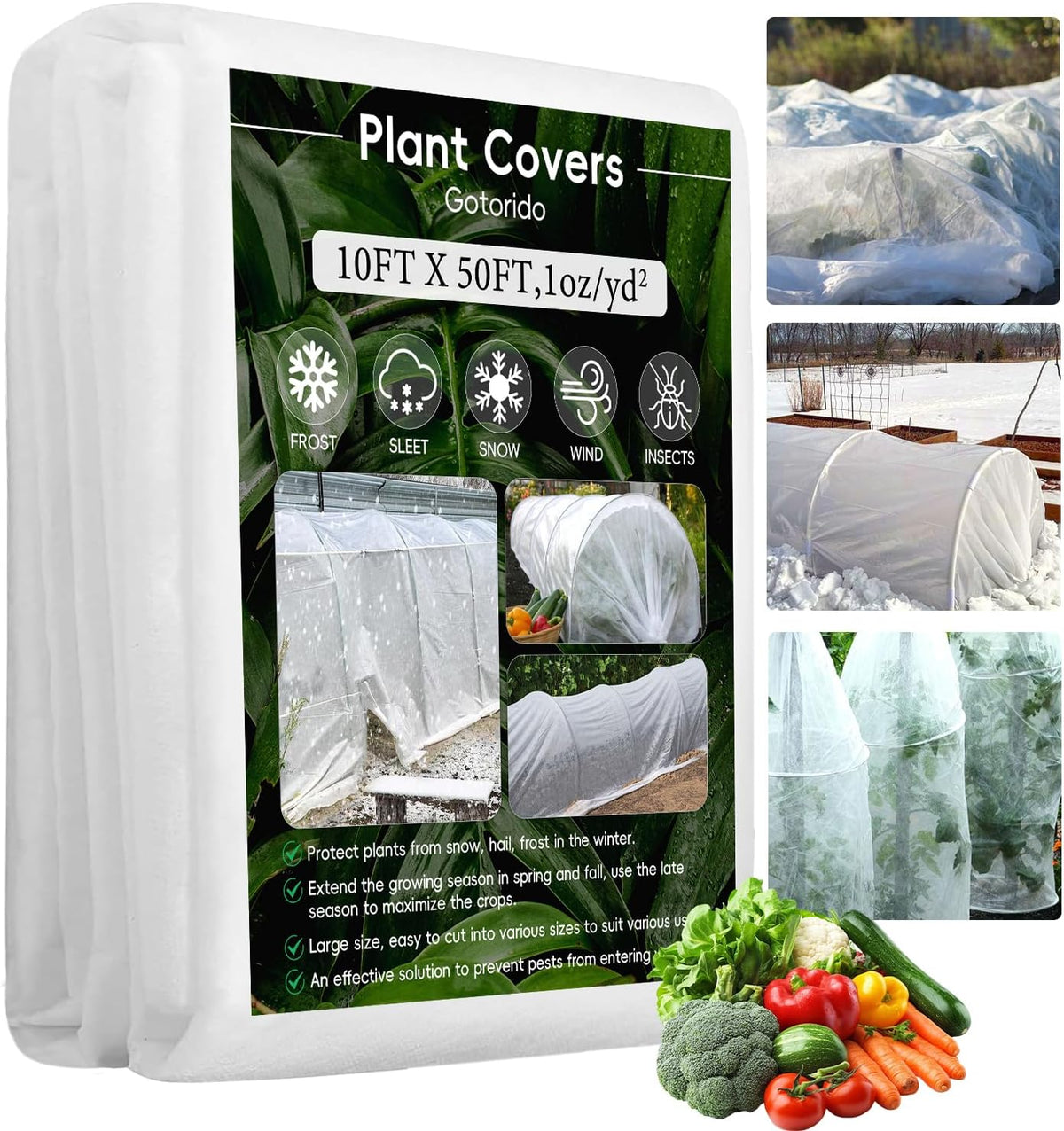 Plant Covers Freeze Protection, 10 ft x 33 ft 1.0 oz/yd² Reusable Frost Protection Floating Row Cover, Frost Blankets for Plants, Frost Cloth for Cold Weather Snow, Winter Frost Pests Protection