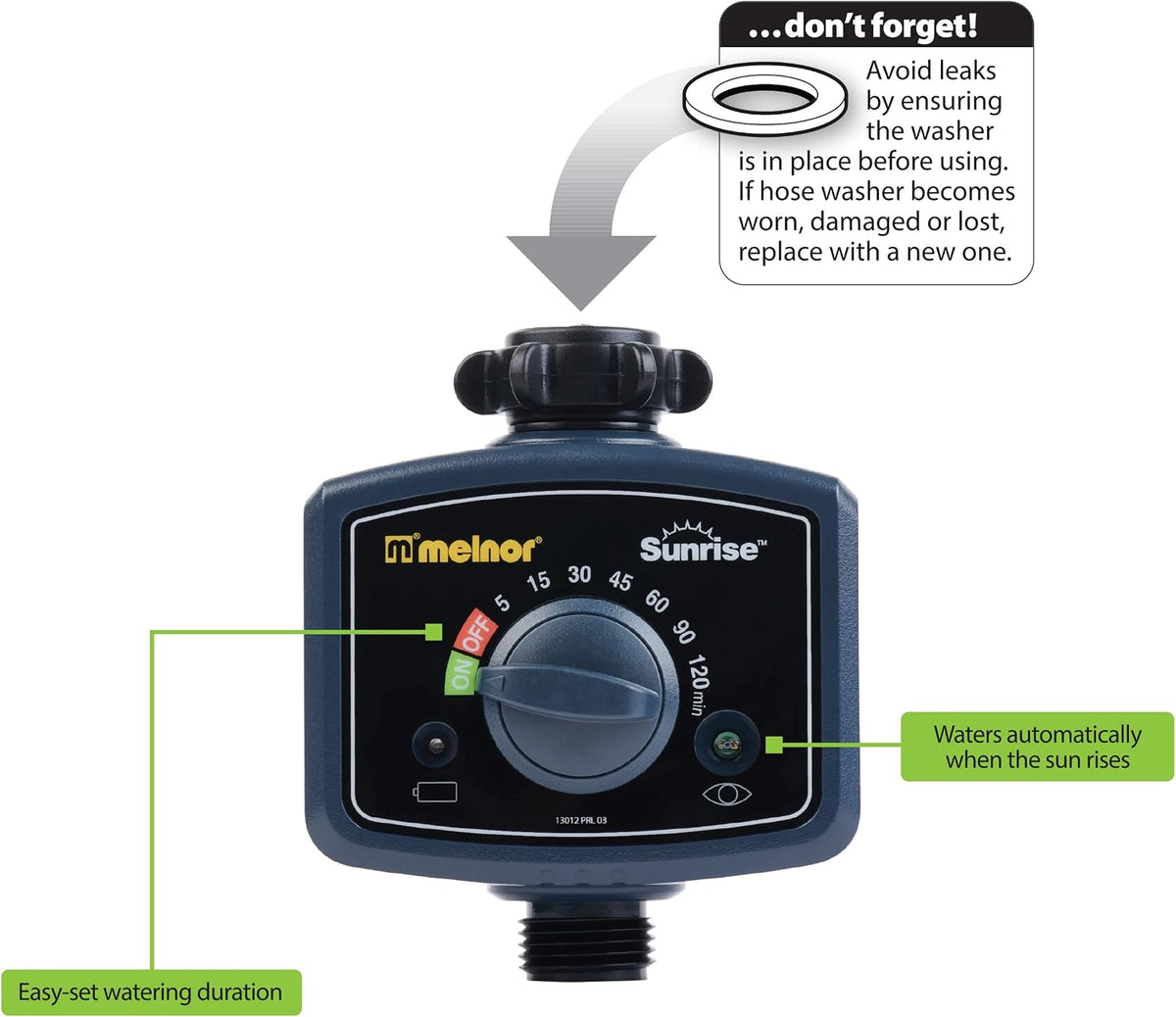 65164AMZ Sunrise Daily Water Timer, Grey, Black