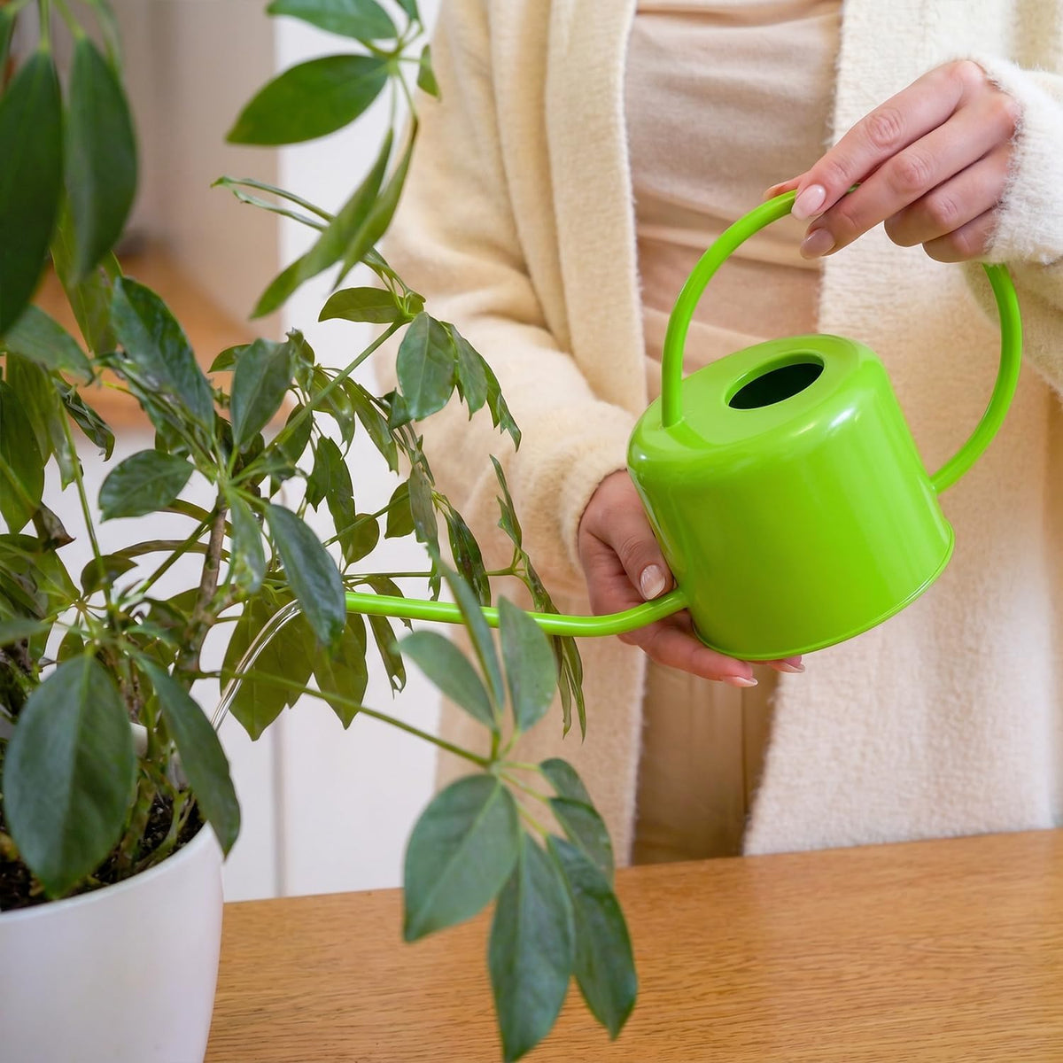 Long Spout Watering Can Indoor Plants, 40 oz Small Watering Can Pot Metal for Garden Flowers House Plants Mini, Powder Coated,Gift for Mom Girlfriend Daughter, Green