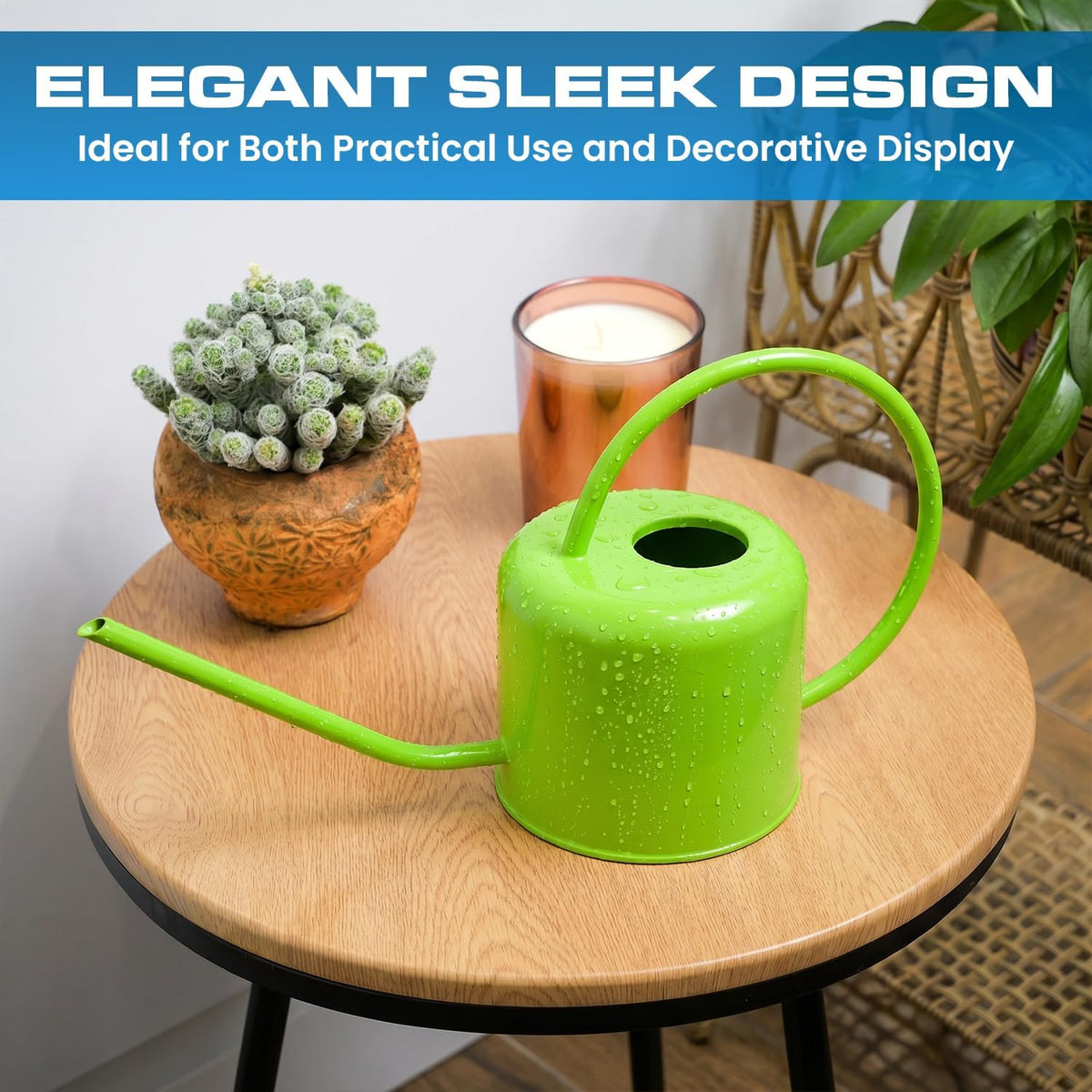 Long Spout Watering Can Indoor Plants, 40 oz Small Watering Can Pot Metal for Garden Flowers House Plants Mini, Powder Coated,Gift for Mom Girlfriend Daughter, Green