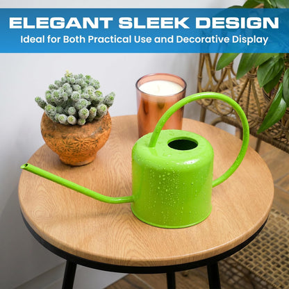 Long Spout Watering Can Indoor Plants, 40 oz Small Watering Can Pot Metal for Garden Flowers House Plants Mini, Powder Coated,Gift for Mom Girlfriend Daughter, Green