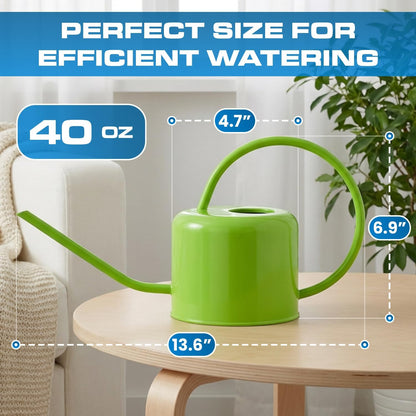 Long Spout Watering Can Indoor Plants, 40 oz Small Watering Can Pot Metal for Garden Flowers House Plants Mini, Powder Coated,Gift for Mom Girlfriend Daughter, Green