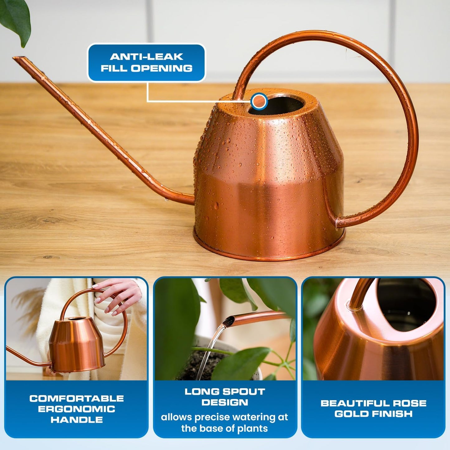 Long Spout Watering Can Indoor Plants, 40 oz Small Watering Can Pot Metal for Garden Flowers House Plants Mini, Powder Coated,Gift for Mom Girlfriend Daughter, Green