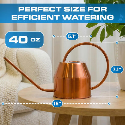 Long Spout Watering Can Indoor Plants, 40 oz Small Watering Can Pot Metal for Garden Flowers House Plants Mini, Powder Coated,Gift for Mom Girlfriend Daughter, Green