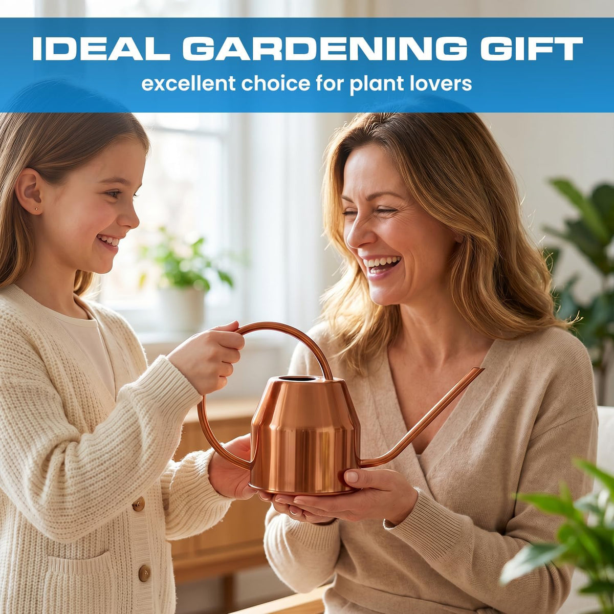 Long Spout Watering Can Indoor Plants, 40 oz Small Watering Can Pot Metal for Garden Flowers House Plants Mini, Powder Coated,Gift for Mom Girlfriend Daughter, Green