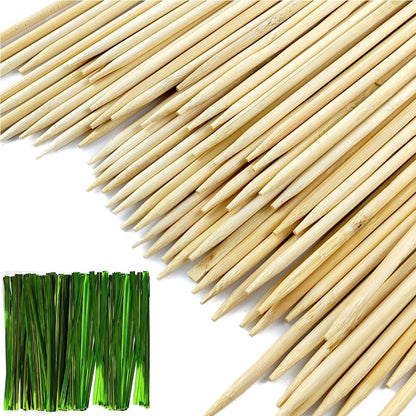 200PCS/Set Bamboo Plant Stakes Kit, 50PCS Orchid Clips with 50PCS 18” Green Bamboo Plant Stakes, 100PCS Metallic Twist Ties for Supporting Stems Vines Stalks Grow Upright (Green)