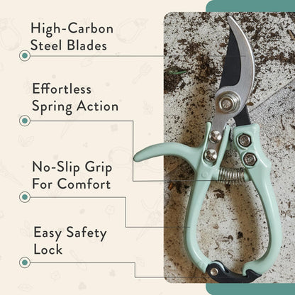 Bypass Hand Pruners - Scissors - Gardening Tools - Sage
