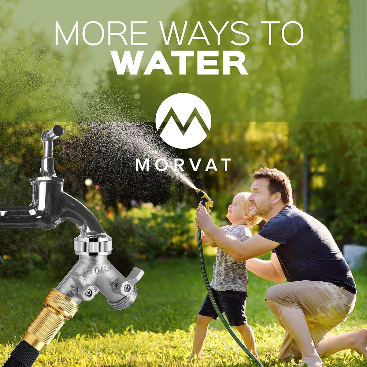Heavy Duty Nickel Plated Brass 2 way Y Splitter Garden Hose Hexagonal Connector with Comfortable Grip Shut Off Valves, Adapter for Water Tap, Outlet, & Spigot, Includes 2 Extra Rubber Washers