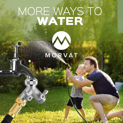 Heavy Duty Nickel Plated Brass 2 way Y Splitter Garden Hose Hexagonal Connector with Comfortable Grip Shut Off Valves, Adapter for Water Tap, Outlet, & Spigot, Includes 2 Extra Rubber Washers