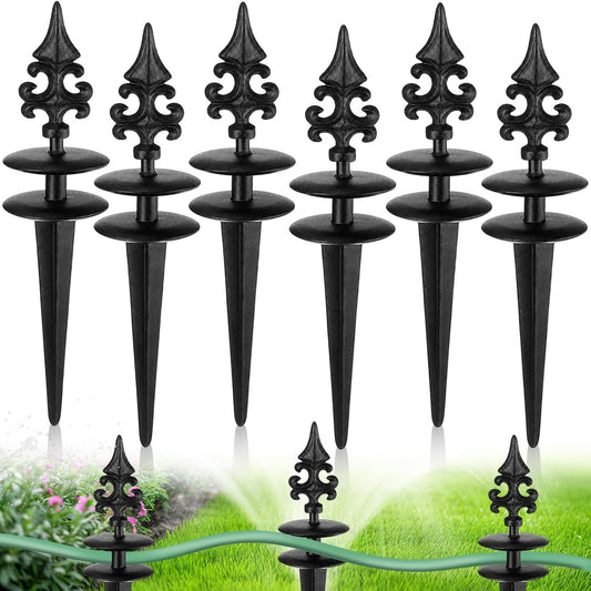 6 Packs 12 Inch Garden Hose Guide Stake Heavy Duty Cast Iron Hose Guides Spike Decorative Garden Stakes Protector for Lawn Yard - Keeping Hoses Away from Flower Beds(Classic Style)