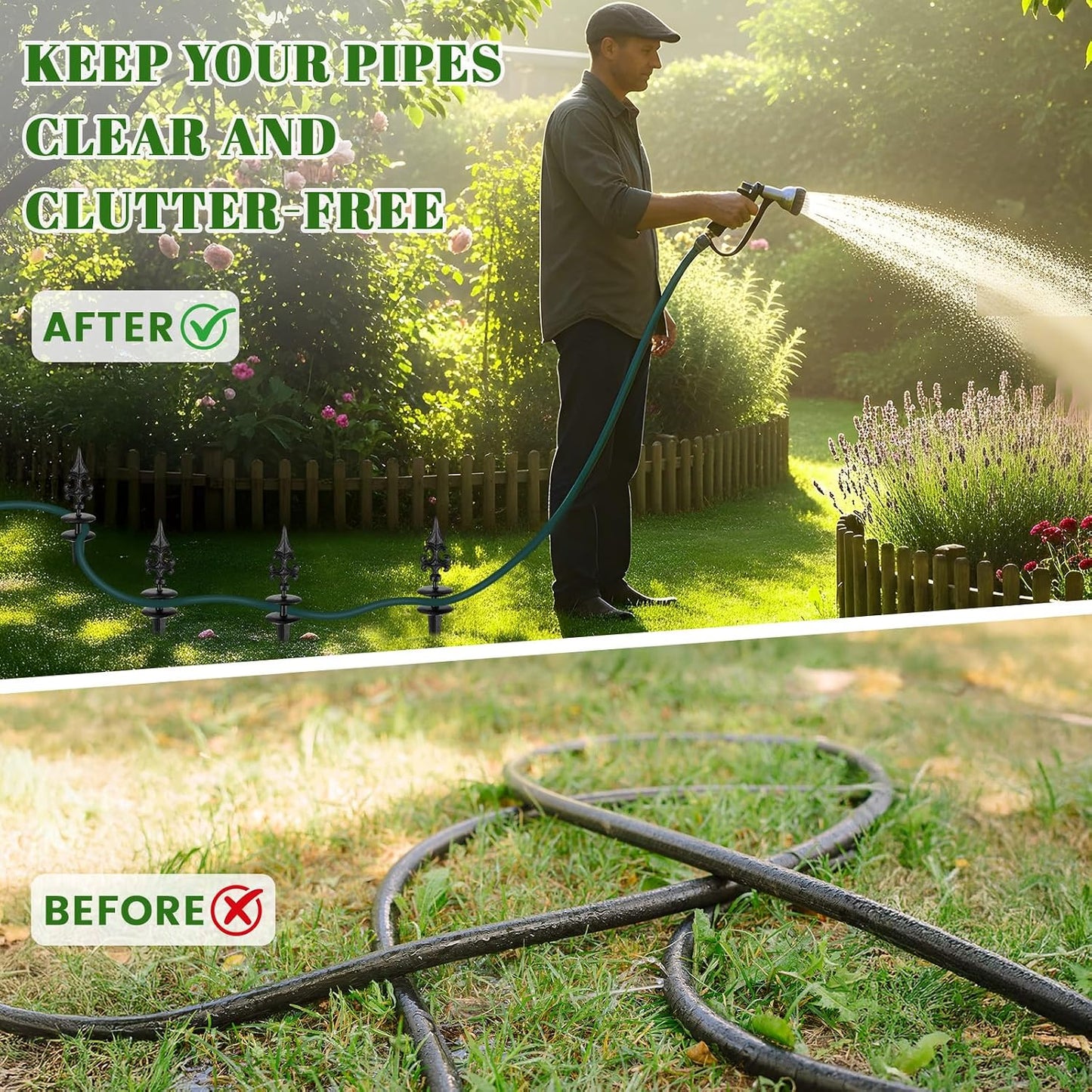 6 Packs 12 Inch Garden Hose Guide Stake Heavy Duty Cast Iron Hose Guides Spike Decorative Garden Stakes Protector for Lawn Yard - Keeping Hoses Away from Flower Beds(Classic Style)