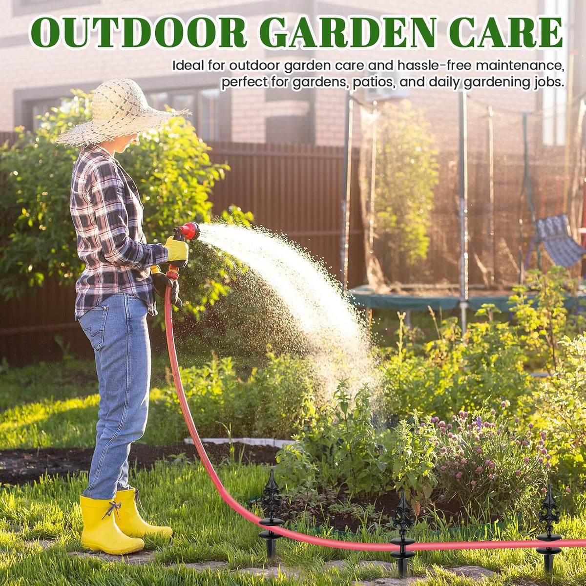 6 Packs 12 Inch Garden Hose Guide Stake Heavy Duty Cast Iron Hose Guides Spike Decorative Garden Stakes Protector for Lawn Yard - Keeping Hoses Away from Flower Beds(Classic Style)