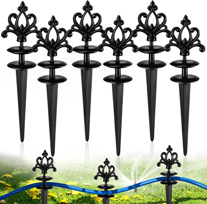 6 Packs 12 Inch Garden Hose Guide Stake Heavy Duty Cast Iron Hose Guides Spike Decorative Garden Stakes Protector for Lawn Yard - Keeping Hoses Away from Flower Beds(Classic Style)