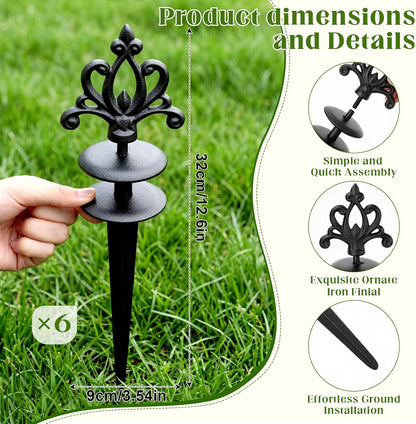 6 Packs 12 Inch Garden Hose Guide Stake Heavy Duty Cast Iron Hose Guides Spike Decorative Garden Stakes Protector for Lawn Yard - Keeping Hoses Away from Flower Beds(Classic Style)