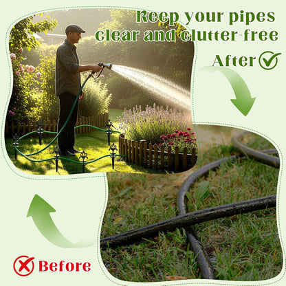 6 Packs 12 Inch Garden Hose Guide Stake Heavy Duty Cast Iron Hose Guides Spike Decorative Garden Stakes Protector for Lawn Yard - Keeping Hoses Away from Flower Beds(Classic Style)