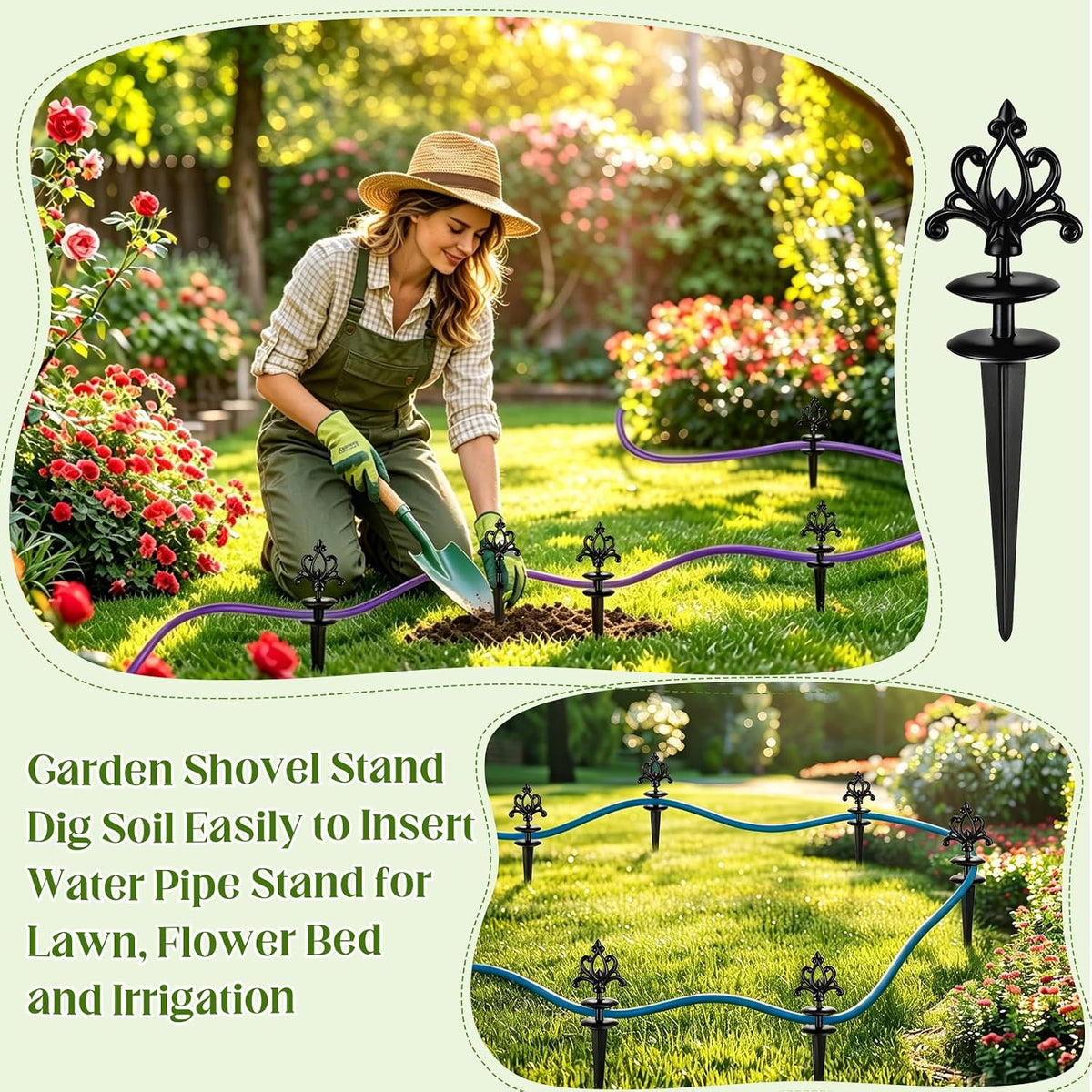 6 Packs 12 Inch Garden Hose Guide Stake Heavy Duty Cast Iron Hose Guides Spike Decorative Garden Stakes Protector for Lawn Yard - Keeping Hoses Away from Flower Beds(Classic Style)