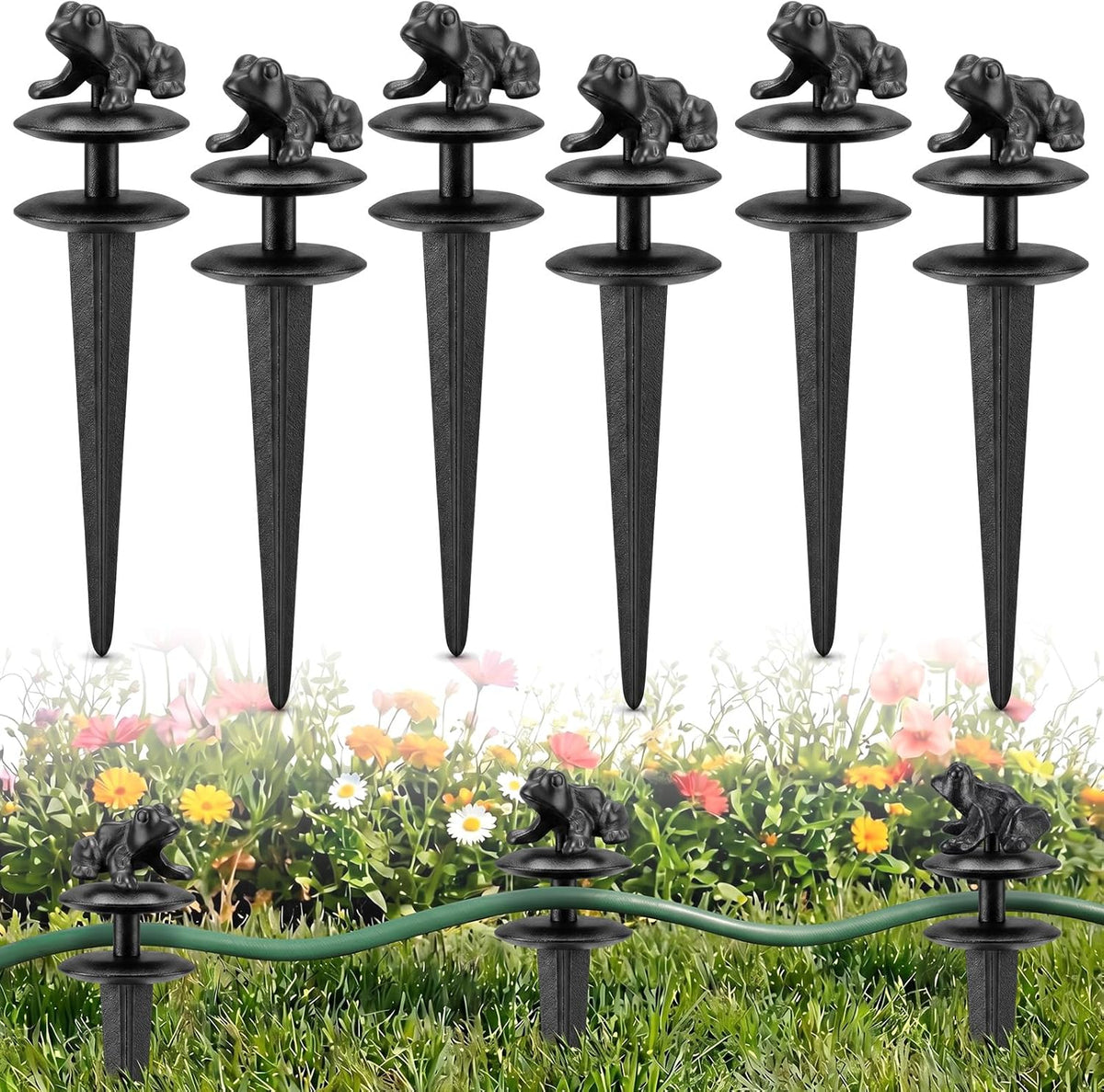 6 Packs 12 Inch Garden Hose Guide Stake Heavy Duty Cast Iron Hose Guides Spike Decorative Garden Stakes Protector for Lawn Yard - Keeping Hoses Away from Flower Beds(Classic Style)