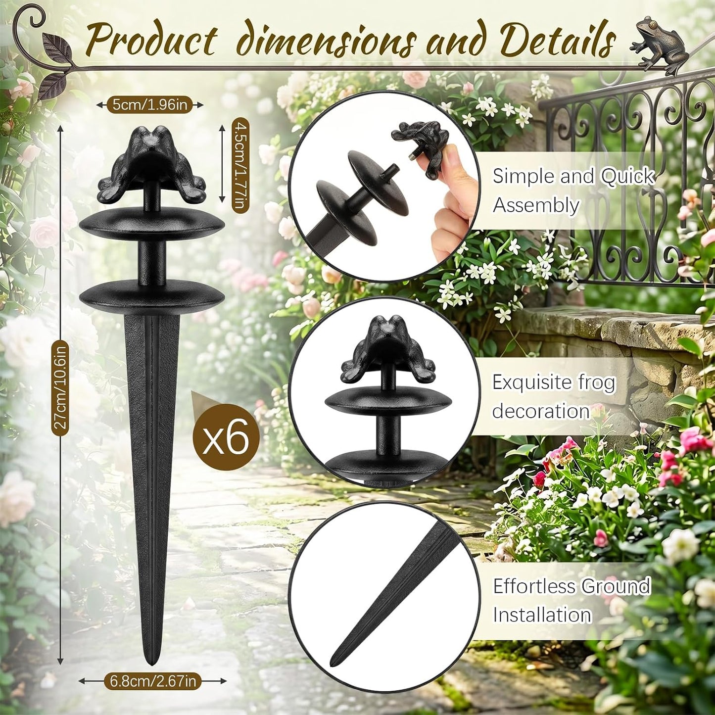 6 Packs 12 Inch Garden Hose Guide Stake Heavy Duty Cast Iron Hose Guides Spike Decorative Garden Stakes Protector for Lawn Yard - Keeping Hoses Away from Flower Beds(Classic Style)
