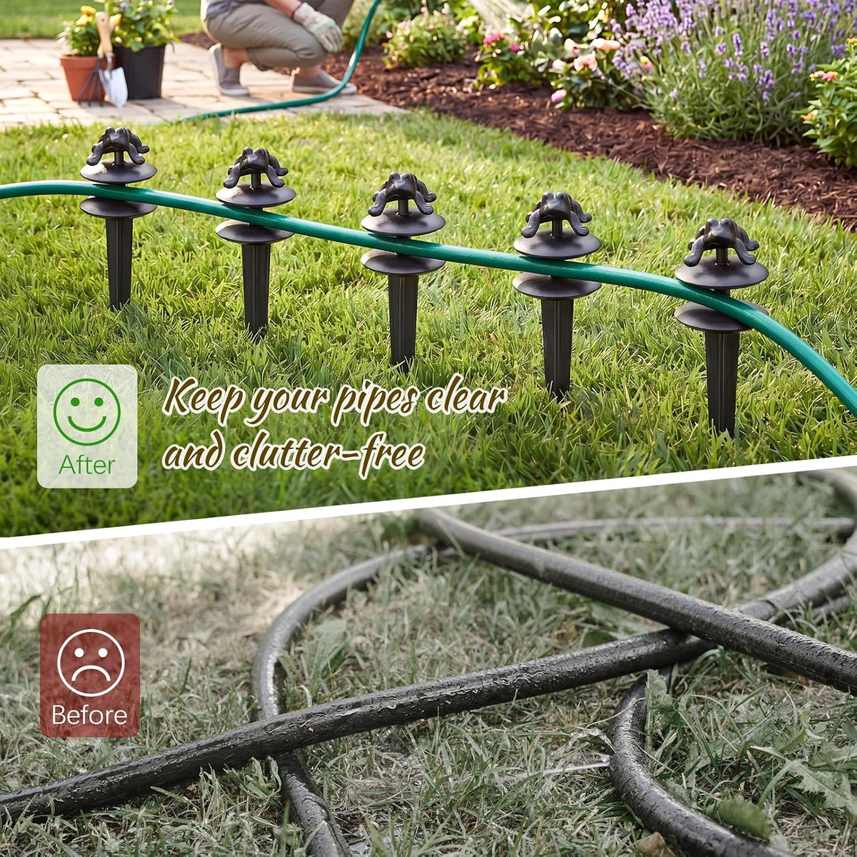 6 Packs 12 Inch Garden Hose Guide Stake Heavy Duty Cast Iron Hose Guides Spike Decorative Garden Stakes Protector for Lawn Yard - Keeping Hoses Away from Flower Beds(Classic Style)
