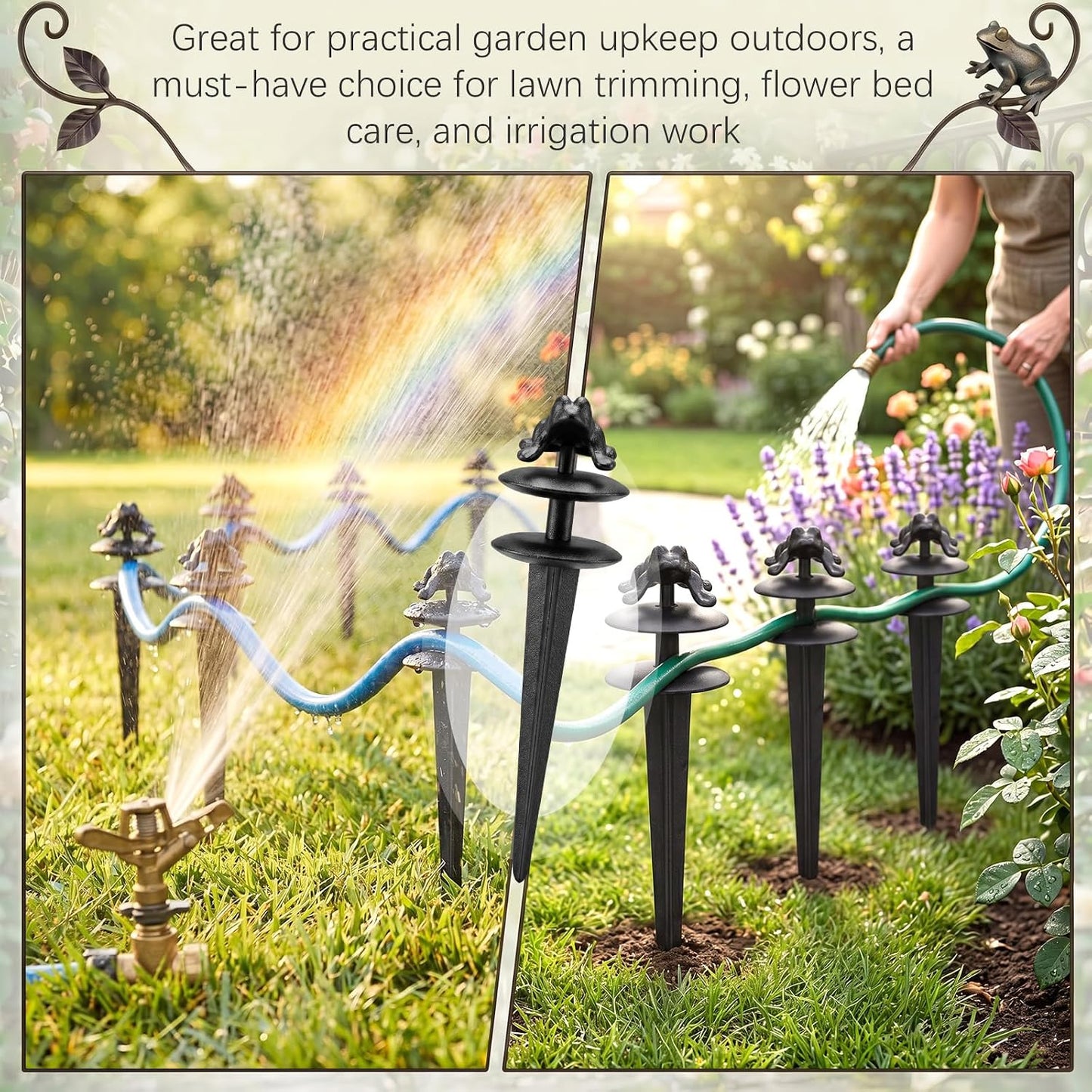 6 Packs 12 Inch Garden Hose Guide Stake Heavy Duty Cast Iron Hose Guides Spike Decorative Garden Stakes Protector for Lawn Yard - Keeping Hoses Away from Flower Beds(Classic Style)