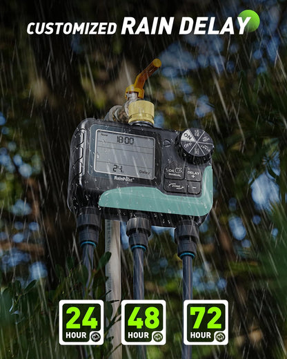3 Zone Sprinkler Timer with Brass Inlet, Water Timer for Garden Hose,Rain Delay/Manual/Automatic Watering System, Hose,Hose Timers for Watering with IP65 Waterproof, Large LCD for Yard