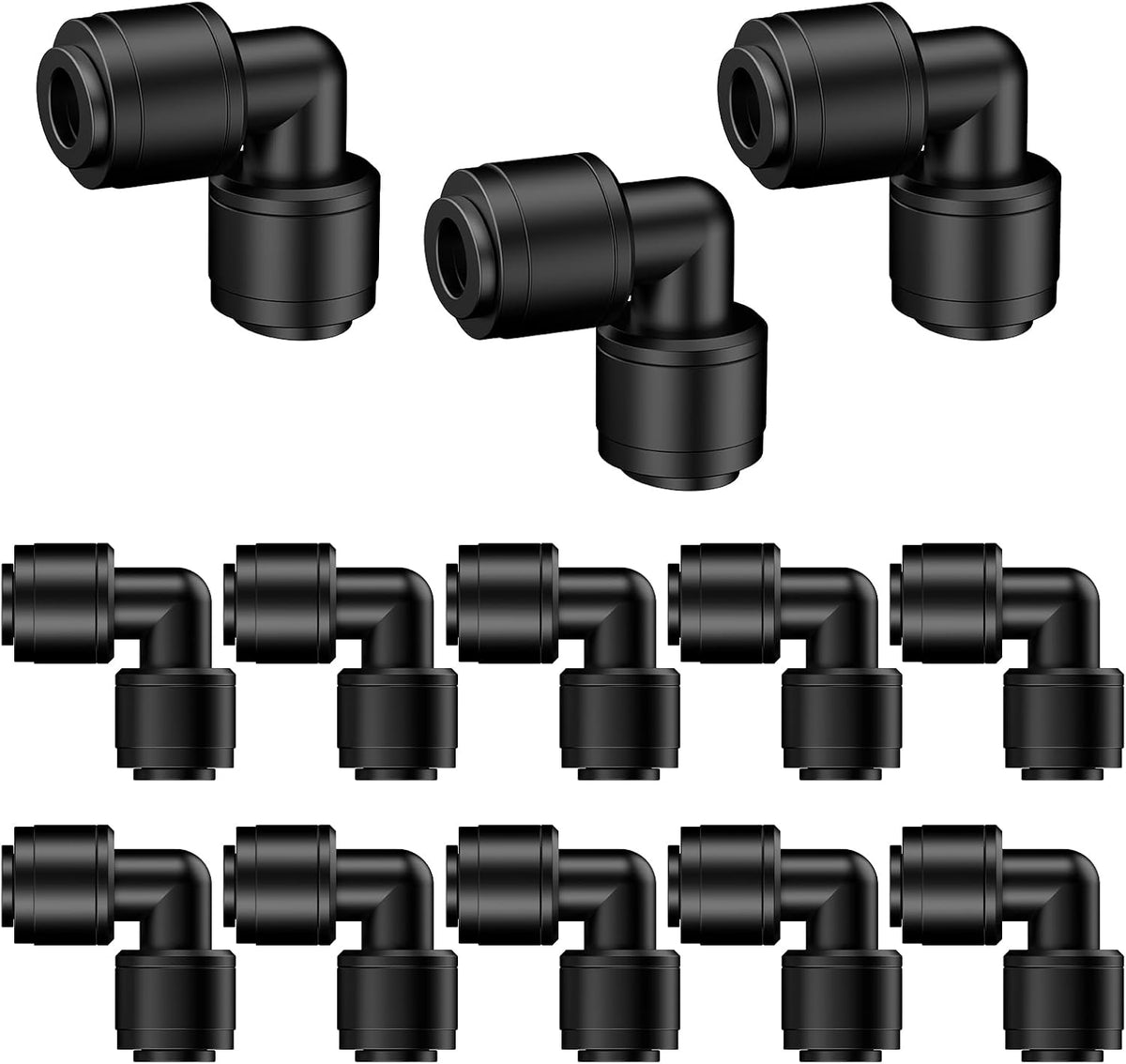 40 Pcs Quick Connect Drip Irrigation Fittings Kit for 1/4" Tubing, Push-to-Fit Drip Line Connectors Set with 10 Tees, 10 Couplings, 10 Elbows & 10 End Plugs, Anti-Leak Drip Irrigation Parts