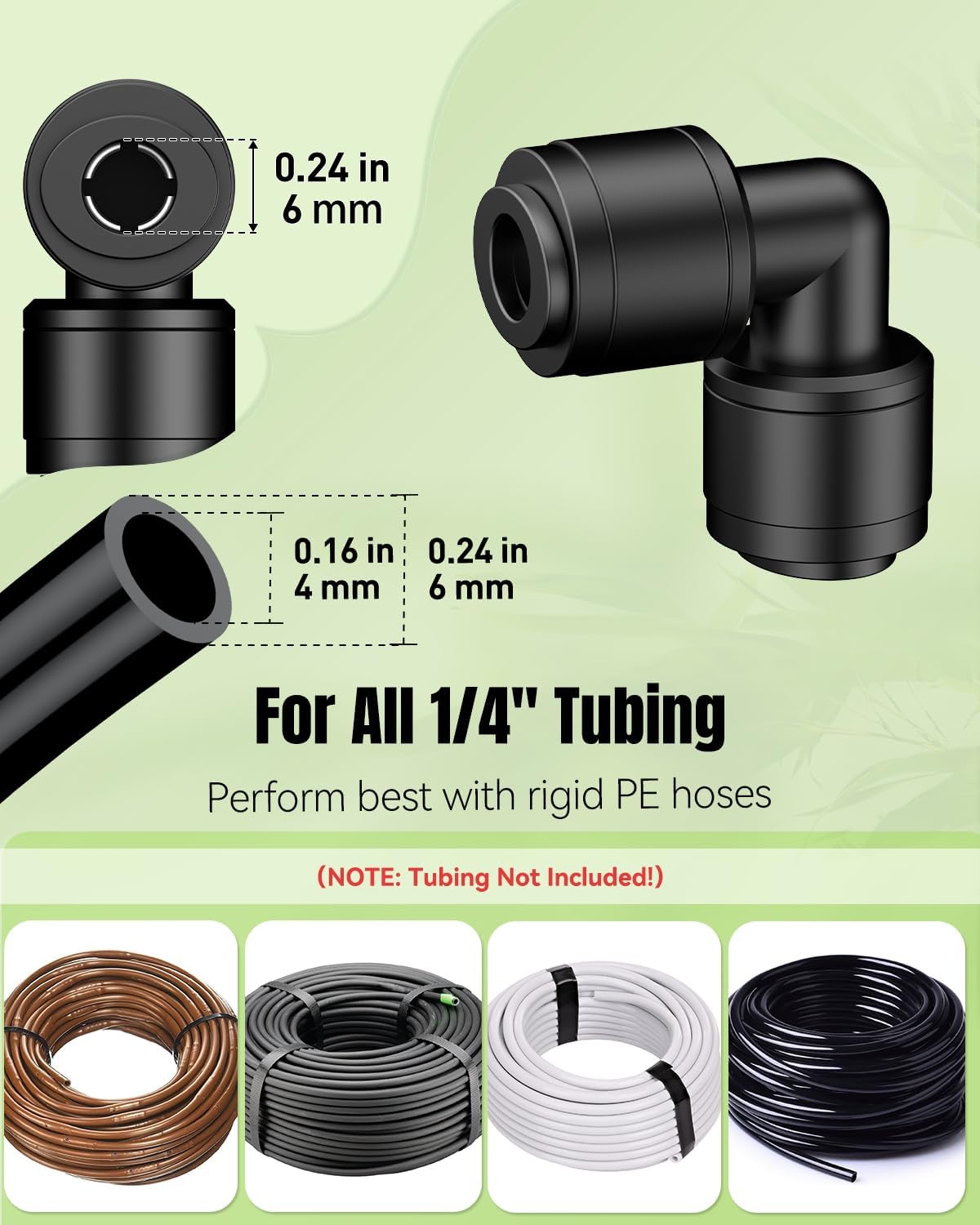 40 Pcs Quick Connect Drip Irrigation Fittings Kit for 1/4" Tubing, Push-to-Fit Drip Line Connectors Set with 10 Tees, 10 Couplings, 10 Elbows & 10 End Plugs, Anti-Leak Drip Irrigation Parts