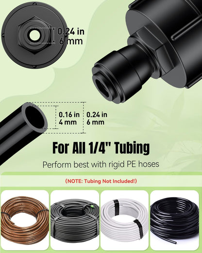 40 Pcs Quick Connect Drip Irrigation Fittings Kit for 1/4" Tubing, Push-to-Fit Drip Line Connectors Set with 10 Tees, 10 Couplings, 10 Elbows & 10 End Plugs, Anti-Leak Drip Irrigation Parts