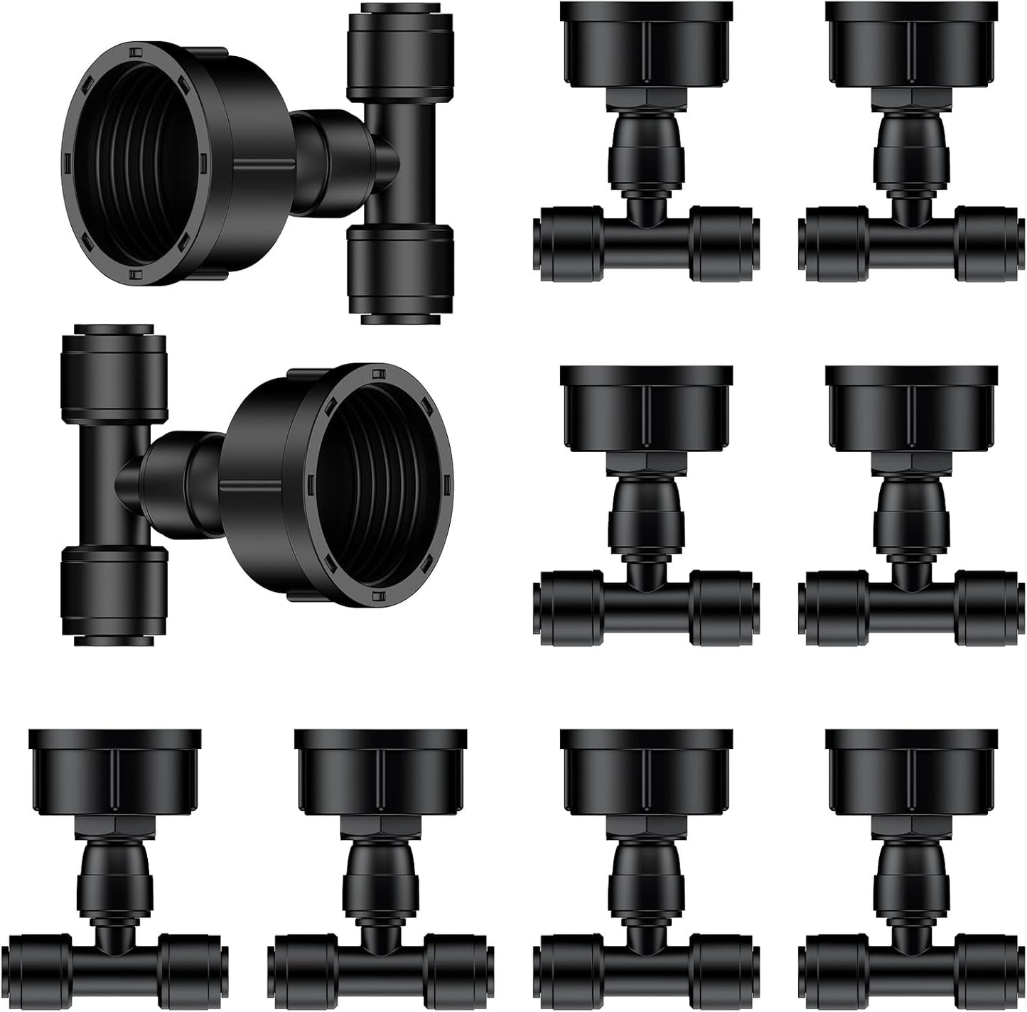 40 Pcs Quick Connect Drip Irrigation Fittings Kit for 1/4" Tubing, Push-to-Fit Drip Line Connectors Set with 10 Tees, 10 Couplings, 10 Elbows & 10 End Plugs, Anti-Leak Drip Irrigation Parts