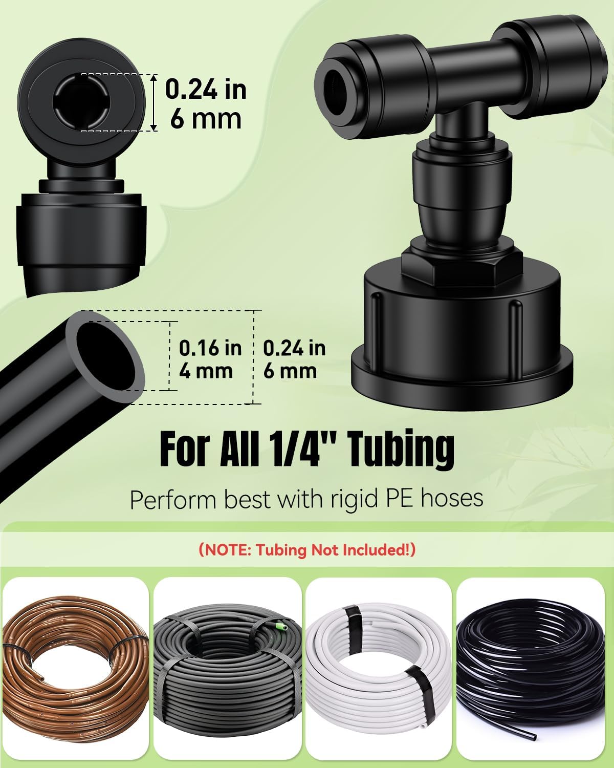 40 Pcs Quick Connect Drip Irrigation Fittings Kit for 1/4" Tubing, Push-to-Fit Drip Line Connectors Set with 10 Tees, 10 Couplings, 10 Elbows & 10 End Plugs, Anti-Leak Drip Irrigation Parts